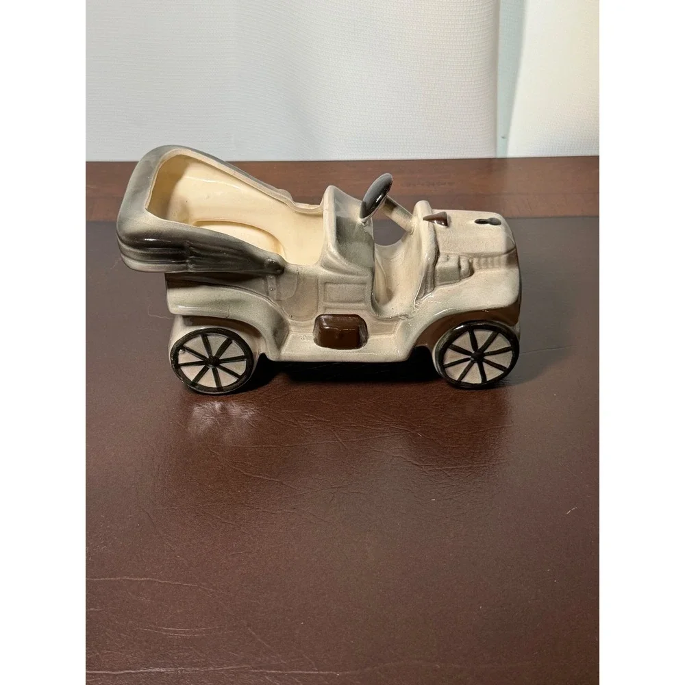 Vintage Ceramic Model T Car Planter Cachepot Gray Brown Automobile Vase